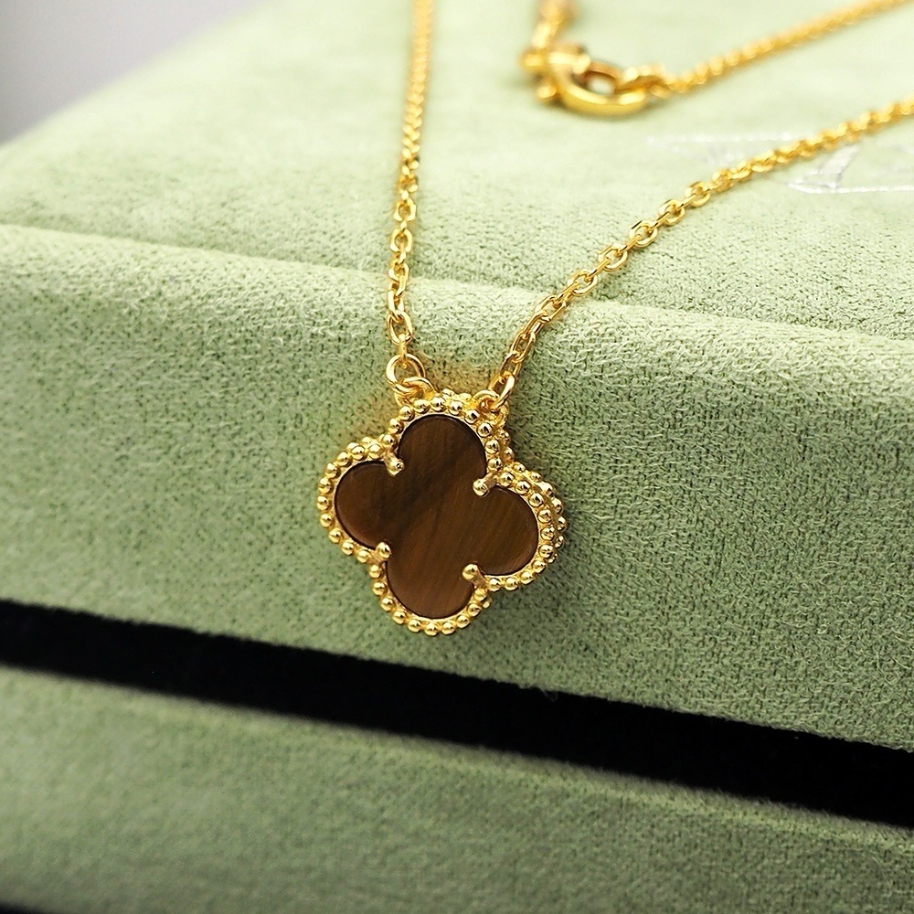 💎New Gold Plated Van Motif Alhambra CloverNecklace/ tiger eye